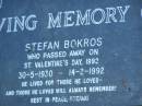 Stefan BOKROS,
3-5-1930 - 14-2-1992;
Mudgeeraba cemetery, City of Gold Coast