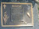 Jozef (Art) MARSIC,
20-12-1934 - 9-12-2002,
husband of Tereza;
Tereza MARSIC,
22-9-1930 - 22-6-2005,
wife of Josef (Art),
mum;
loved bt Lily, Mino & Robi & grandchildren;
Mudgeeraba cemetery, City of Gold Coast