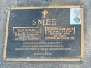 Glen Edward SMEE,
25-11-1927 - 9-5-1999,
husband of Annette,
father of Therese, Dennis, Margaret;
Annette Elizabeth SMEE,
9-11-1929 - 5-9-2004,
wife of Glen,
mother of Therese, Dennis, Margaret;
Mudgeeraba cemetery, City of Gold Coast