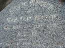 Jean Tait MARTIN,
died 4 May 1930 aged 75;
Robert, husband,
died 4 Jan 1944 aged 87;
children;
Jeanie,
born 16 Feb 1890 died 21 March 1895;
Elizabeth,
born 19 May 1894 died 21 April 1895;
Mary McNaught,
born 2 Jan 1893 died 16 June 1933;
Margaret,
born 23 Aug 1881 died 15 June 1947;
Agnes Logan,
born 21 Sept 1879 died 21 June 1948;
Robert Patrick Wright,
born 13 Sept 1887
killed in action France 9 Oct 1917;
Alexander Tait,
born 8 Aug 1885 died 23 Nov 19??;
James,
30 Aug 1883 - 10 Aug 1956;
John,
22 May 1896 - 24 Dec 1990;
Mundoolun Anglican cemetery, Beaudesert Shire
