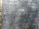 James MARTIN,
30 Aug 1883 - 10 Aug 1956;
Ellen MARTIN,
29 Oct 1887 - 12 Sept 1928;
children;
John,
27 Dec 1912 - 4 Jan 1913;
Fraser,
11 Feb 1916 - 19 April 1951;
Mundoolun Anglican cemetery, Beaudesert Shire