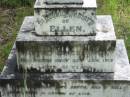 Ellen, wife of Alfred James BOYLE,
died 22 Jan 1919 aged 41 years;
Alfred James BOYLE, husband,
died 23 Sept 1943 aged 76 years;
Mundoolun Anglican cemetery, Beaudesert Shire