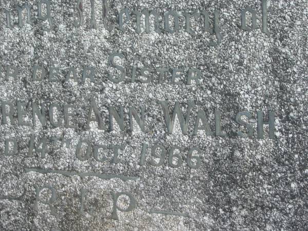Florence Ann WALSH,  | sister,  | died 14 Oct 1966;  | Murwillumbah Catholic Cemetery, New South Wales  | 