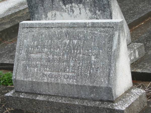 Clarence Fredrick MALONEY,  | died 30-8-69 aged 67 years;  | Eileen Laura MALONEY,  | died 12-11-83 aged 68 years;  | Murwillumbah Catholic Cemetery, New South Wales  | 