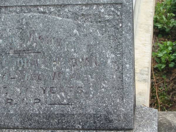 George Godbar HITCHENS,  | dad,  | died 4 Dec 1854 aged 74 years;  | Murwillumbah Catholic Cemetery, New South Wales  | 