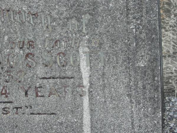 Alexander Francis SCOTT,  | husband father,  | died 8 Aug 1953 aged 54 years;  | Murwillumbah Catholic Cemetery, New South Wales  | 
