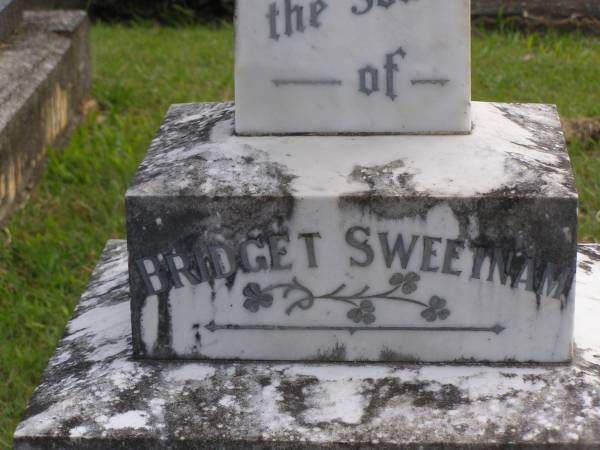 Bridget SWEETNAM,  | died 30 Dec 1936 aged 62 years;  | Richard SWEETNAM,  | died 13 March 1953 aged 93 years;  | Murwillumbah Catholic Cemetery, New South Wales  | 