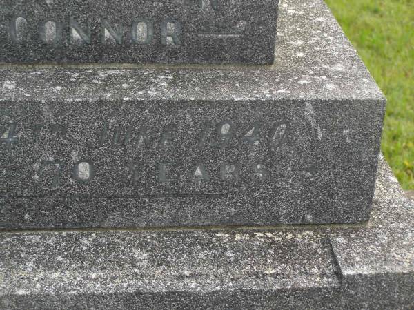 Sophia Susan O'CONNOR,  | died 14 June 1940 aged 70 years;  | Gerald Charles O'CONNOR,  | died 15 Oct 1950 aged 74 years;  | Murwillumbah Catholic Cemetery, New South Wales  | 