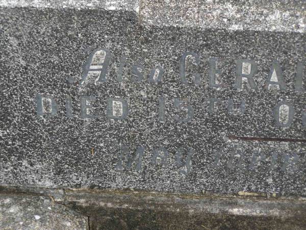 Sophia Susan O'CONNOR,  | died 14 June 1940 aged 70 years;  | Gerald Charles O'CONNOR,  | died 15 Oct 1950 aged 74 years;  | Murwillumbah Catholic Cemetery, New South Wales  | 