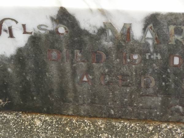 John DONOGHUE,  | died 2 June 1934 aged 48 years;  | Mary DONOGHUE,  | died 19 Dec 1940 aged 83 years;  | Murwillumbah Catholic Cemetery, New South Wales  | 