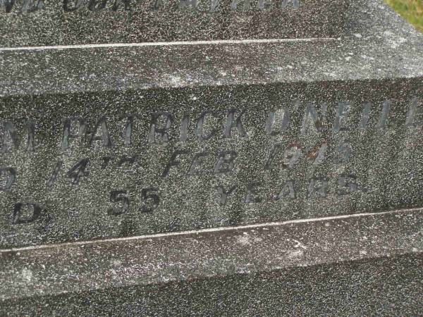 William Patrick O'NEILL,  | father,  | died 14 aReb 1945 aged 55 years;  | Elizabeth Mary O'NEILL,  | mother,  | died 13 Nov 1985 aged 83 years;  | Murwillumbah Catholic Cemetery, New South Wales  | 