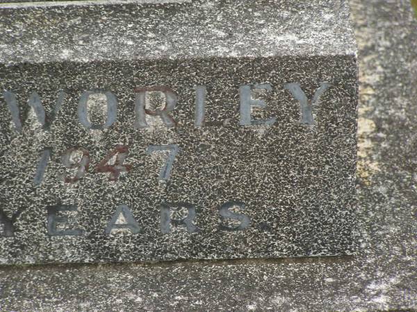 John Joseph WORLEY,  | husband father,  | died 15 Dec 1947 aged 50 years;  | Florence Ada WORLEY,  | wife,  | died 18-5-66 aged 66 years;  | Murwillumbah Catholic Cemetery, New South Wales  | 