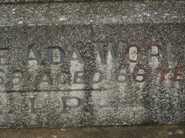 John Joseph WORLEY,  | husband father,  | died 15 Dec 1947 aged 50 years;  | Florence Ada WORLEY,  | wife,  | died 18-5-66 aged 66 years;  | Murwillumbah Catholic Cemetery, New South Wales  | 