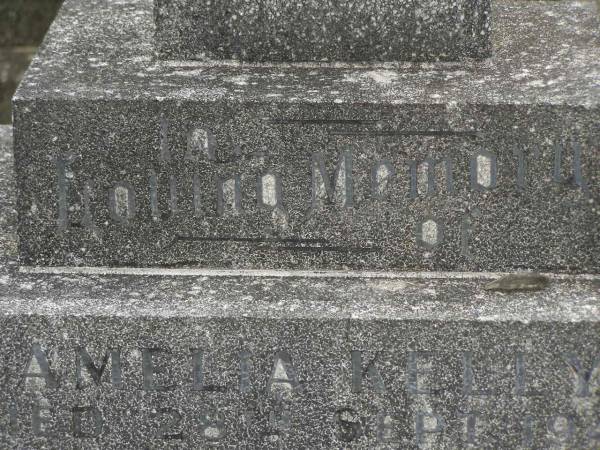 Amelia KELLY,  | died 28 Sept 1949 aged 65 years;  | Patrick Richard KELLY,  | died 25 Jan 1954 aged 76 years;  | Murwillumbah Catholic Cemetery, New South Wales  | 