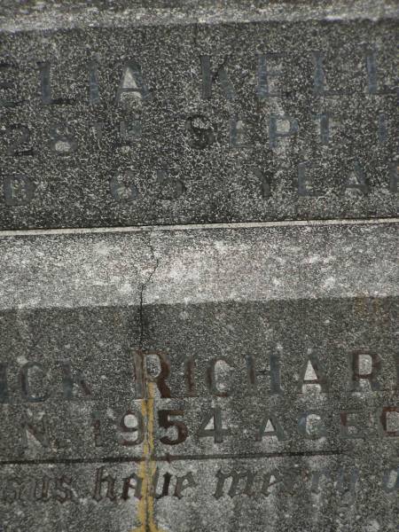 Amelia KELLY,  | died 28 Sept 1949 aged 65 years;  | Patrick Richard KELLY,  | died 25 Jan 1954 aged 76 years;  | Murwillumbah Catholic Cemetery, New South Wales  | 