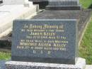 James KELLY,
husband father,
died 27-12-1968 aged 57 years;
Winifred Aileen KELLY,
wife mother,
died 27-4-2007 aged 100 years;
Murwillumbah Catholic Cemetery, New South Wales