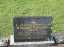 Margaret DAVIS,
died 1-4-1973 aged 79 years;
Stanley R. DAVIS,
died 1-7-1964 aged 74 years;
Ronald Edward DAVIS,
3-6-1931 - 26-9-1995;
Murwillumbah Catholic Cemetery, New South Wales