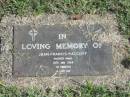 Joan Francis RATCLIFF,
died 15 Jan 1964 aged 10 months;
Murwillumbah Catholic Cemetery, New South Wales