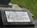 Myrle L. BENNETT,
mother,
died 18-4-64 aged 66 years;
Alexander R. BENNETT,
father,
died 26-6-66 aged 67 years;
Murwillumbah Catholic Cemetery, New South Wales