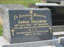 Sarah SOLOMON,
10 July 1914 - 15 Nov 2005,
mother grandmother;
Murwillumbah Catholic Cemetery, New South Wales
