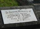 George Richard RIGBY,
husband father,
died 23-3-1962 aged 68 years;
George Richard RIGBY Jnr,
30-6-1944 - 26-7-1944;
Francis Arthur RIGBY,
11-7-1924 - 11-3-1991;
Florence RIGBY,
mother,
died 30-3-1990 aged 87 years;
Murwillumbah Catholic Cemetery, New South Wales