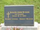 Joseph John RYDER,
died 10-2-1981 aged 70 years;
Murwillumbah Catholic Cemetery, New South Wales