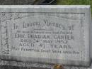 Eric Obadiah CARTER,
husband,
died 24 May 1953 aged 47 years;
Adrian Nicholas CARTER,
25-12-1938 - 5-5-2001;
Murwillumbah Catholic Cemetery, New South Wales