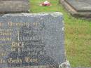 David Joseph RICE,
husband father,
died 16-9-68 aged 84 years;
Elizabeth Alice RICE,
mother,
died 30-4-80 aged 92 years;
Murwillumbah Catholic Cemetery, New South Wales