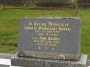 Charles Mannering BARNES,
died 6 June 1949 aged 76 years;
Ann BARNES,
died 21 June 1968 aged 92 years;
Murwillumbah Catholic Cemetery, New South Wales
