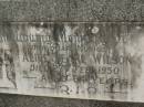 Alice Pearl WILSON,
mother,
died 27 Feb 1950 aged 64 years;
Murwillumbah Catholic Cemetery, New South Wales