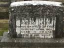 Robert John,
son of R.F. & O.D. FORD,
died 24 April 1951 aged 7 years;
Murwillumbah Catholic Cemetery, New South Wales