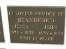 Julia STANDFORD,
1872 - 1935;
John STANDFORD,
1876 - 1960;
Murwillumbah Catholic Cemetery, New South Wales
