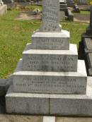 Mary Anne,
wife of James CONAGHAN,
died 18 Nov 1937 aged 74 years;
James CONAGHAN,
husband,
died 1 Oct 1949 aged 84 years;
Murwillumbah Catholic Cemetery, New South Wales