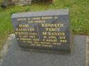 Mary Kathleen MCKENZIE (TWOHILL),
15 July 1923 - 16 Feb 2000;
Kenneth Percy MCKENZIE,
20 April 1916 - 9 Aug 1999;
parents of Ross, Neil, Michael & Peter;
Murwillumbah Catholic Cemetery, New South Wales