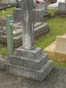 John Joseph WORLEY,
husband father,
died 15 Dec 1947 aged 50 years;
Florence Ada WORLEY,
wife,
died 18-5-66 aged 66 years;
Murwillumbah Catholic Cemetery, New South Wales