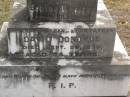 David DONOHUE,
died 29 Sept 1936 aged 74 years,
husband father;
Johanna (Josie) Agnes DONOHUE,
died 8 Nov 1923 aged 25 years,
daughter;
Mary DONOHUE,
died 23 Feb 1953 aged 88 years,
mother;
Nobby cemetery, Clifton Shire