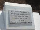 Herman JORGENSEN,
died 27 June 1930 aged 54 years;
Nobby cemetery, Clifton Shire