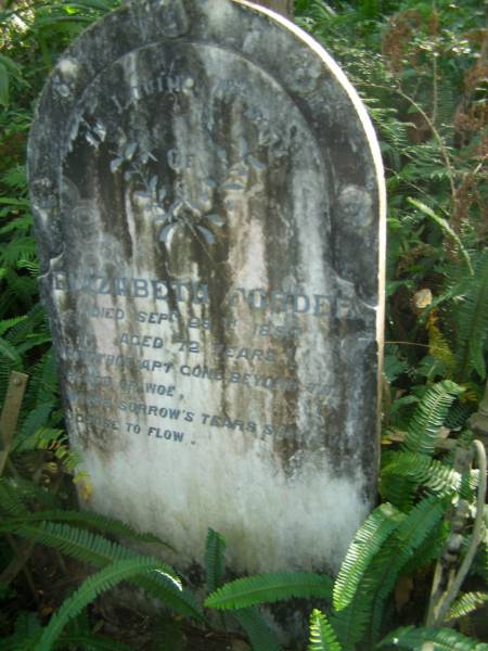 Elizabeth FORDER,  | died 28 Sept 1891 aged 72 years;  | North Tumbulgum cemetery, New South Wales  | 