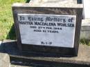 
Martha Magdalena WOHLSEN,
died 27 Feb 1944 aged 61 years;
Pimpama Island cemetery, Gold Coast
