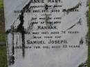 Samuel LIGHTBODY,
died 20 April 1918 aged 68 years,
husband father;
Annie Mary,
daughter,
died 14 Dec 1913 aged 24 years;
Hannah,
wife,
died 4 May 1927 aged 76 years;
Samuel Joseph,
son,
died 10 Feb 1921 aged 33 years;
Pimpama Uniting cemetery, Gold Coast