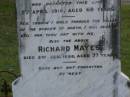 Patience,
wife of Richard MAYES,
died 5 April 1916 aged 69 years;
Richard MAYES,
died 2 Jan 1926 aged 77 years;
Pimpama Uniting cemetery, Gold Coast