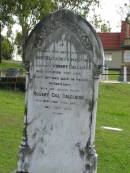 Annie Elizabeth Hastings,
wife of Robert DALGLIESH,
mother,
died 21 Aug 1923 aged 46 years;
Robert Gill DALGLIESH,
died 26 Dec 1935;
Pimpama Uniting cemetery, Gold Coast