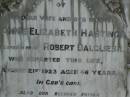 Annie Elizabeth Hastings,
wife of Robert DALGLIESH,
mother,
died 21 Aug 1923 aged 46 years;
Robert Gill DALGLIESH,
died 26 Dec 1935;
Pimpama Uniting cemetery, Gold Coast