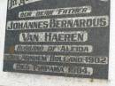 Johannes Bernardus VAN HAEREN,
husband of Aleida,
father,
born Arnhem Holland 1902,
died Pimpama 1984;
Pimpama Uniting cemetery, Gold Coast