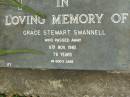 Grace Stewart SWANNELL,
died 6 Nov 1985 aged 76 years;
Pimpama Uniting cemetery, Gold Coast