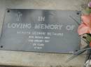 Mervyn George BETHUNE,
14-10-27 - 30-01-97 aged 69 years,
remembered by Wendy, Shane & Marge;
Pimpama Uniting cemetery, Gold Coast