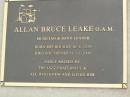 Allan Bruce LEAKE,
born Melbourne 16-8-1935,
died Southport 11-12-2000;
Pimpama Uniting cemetery, Gold Coast