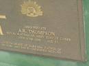 A.R. THOMPSON,
died 10 June 1998 aged 53 years,
husband of Barbara,
father of Michael & David;
Pimpama Uniting cemetery, Gold Coast