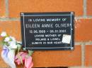 Eileen Annie OLIVER,
12-06-1908 - 05-01-2001,
mother of Roland & Lionel;
Pimpama Uniting cemetery, Gold Coast