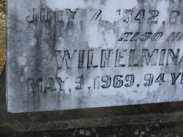 Frederick William Smithsend BIRT,  | died 7 July 1942 aged 88 years;  | Wilhelmina Albertina,  | died 9 May 1969 aged 94 years;  | Polson Cemetery, Hervey Bay  | 
